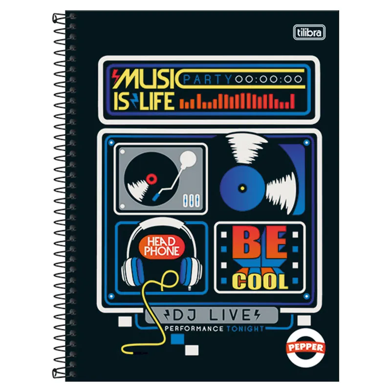 Caderno espiral capa dura universitário 1x1 - 80 folhas - Pepper Music Is Life - Tilibra