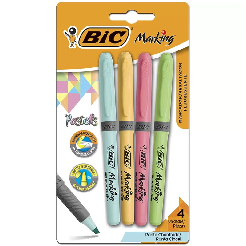 Pincel marca texto Marking Grip Pastel com 4 cores - Bic