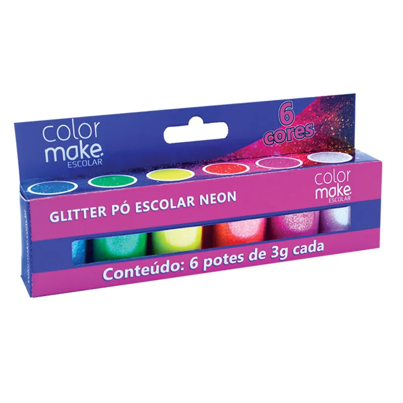 Glitter escolar neon com 6 cores - 7006 - Colormake