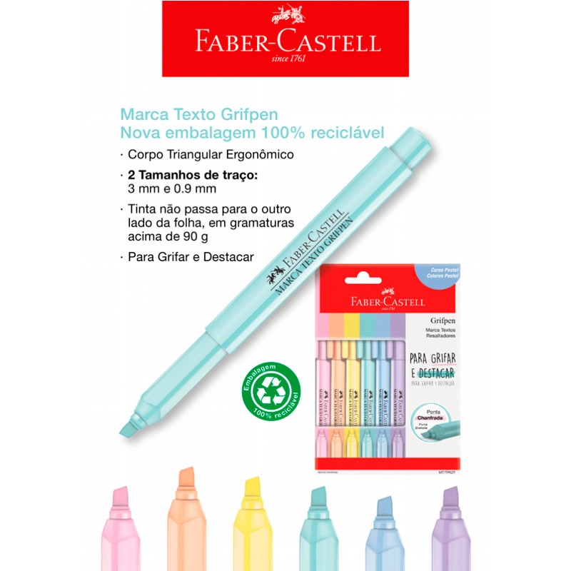 Pincel marca texto Grifpen com 6 unidades Tons Pastéis MT/TP6ZF - Faber-Castell