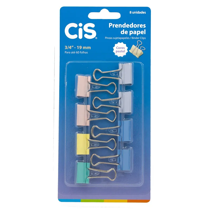 Prendedor de papel tom pastel 19mm 8und Cis