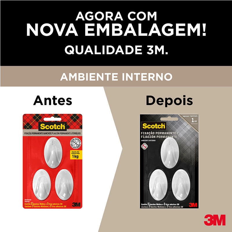 Gancho adesivo Scotch branco médio 3 unid HB004684294 - 3M