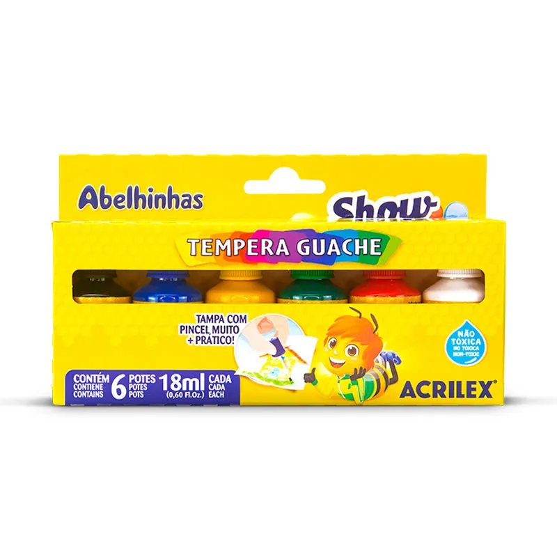Tinta guache Show Color com pincel 6 cores 18ml 02005 - Acrilex