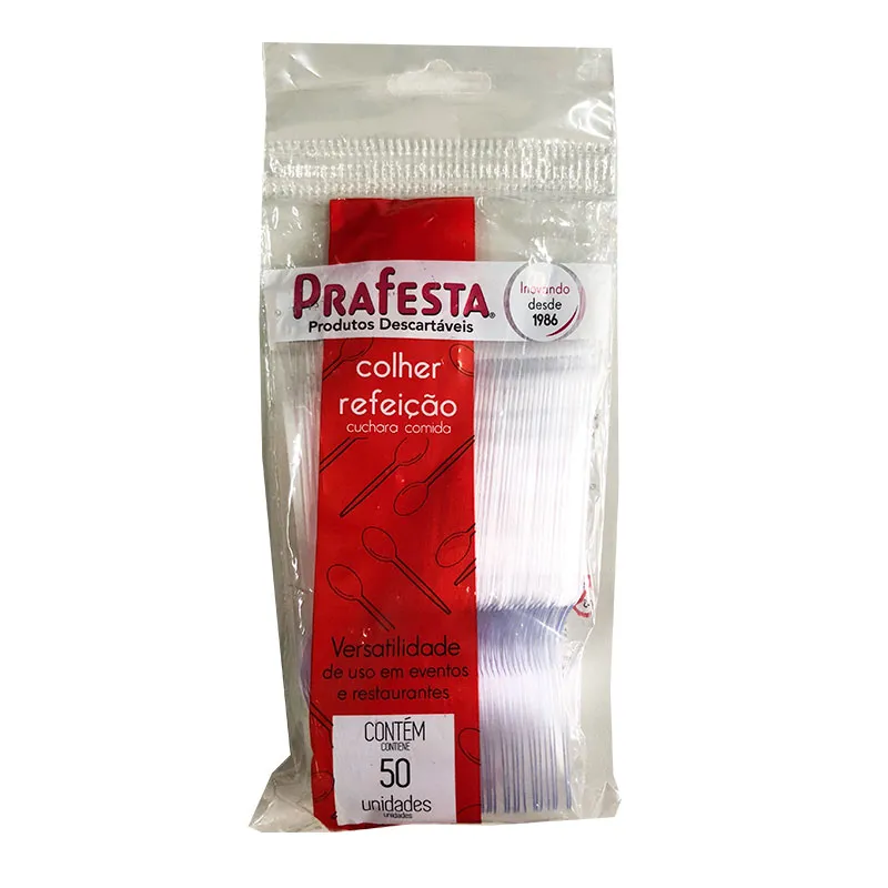 Colher descartável refeição premium cristal - 7030 - com 50 unidades - Prafesta