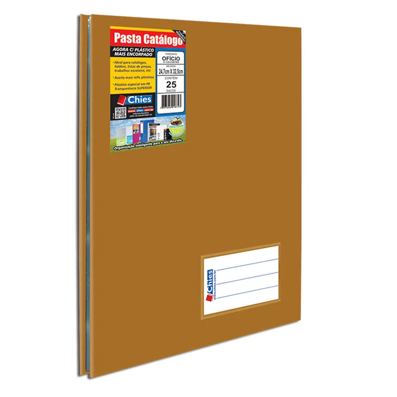 Pasta catálogo ofício 5342 Ouro com 25 plásticos - Chies