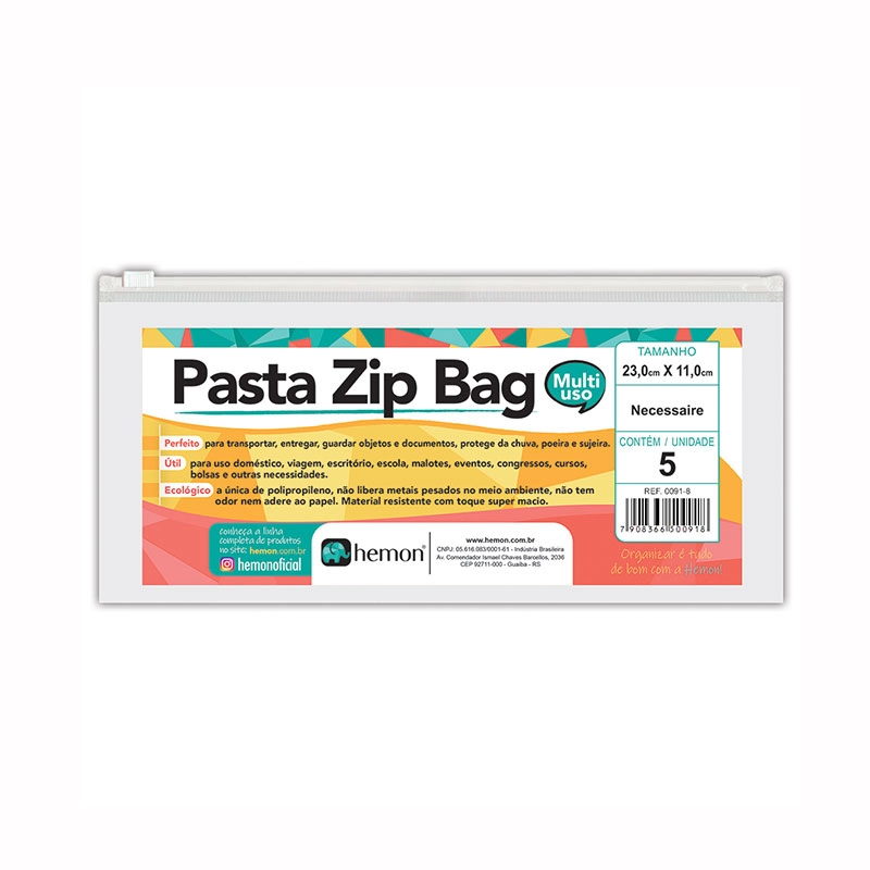 Pasta Zip Bag versátil Cristal 0091-8 23x11cm 5 und - Chies