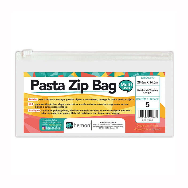 Pasta Zip Bag versátil Cristal 0098-7 28x14cm 5 und - Chies