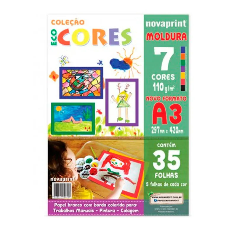 Bloco ecocores com moldura 110g 297x420mm 35 folhas 7 cores 010016 - Novaprint / Ridet