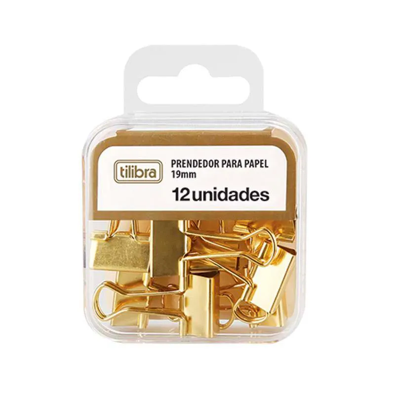 Prendedor de papel 19mm dourado com 12 unidades 178250 - Tilibra