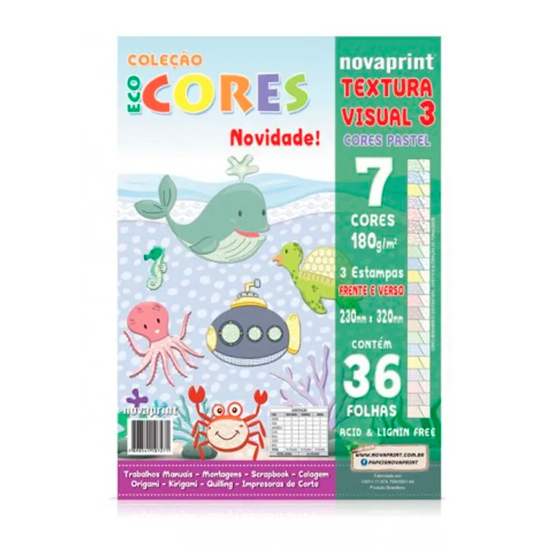 Bloco ecocores visual 3 180g 230x320mm 36 folhas 7 cores pastel 010013 - Novaprint / Ridet