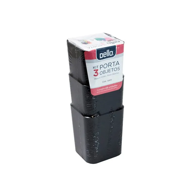 Porta objetos com 3 unidades - Preto - 6413.P - Dello