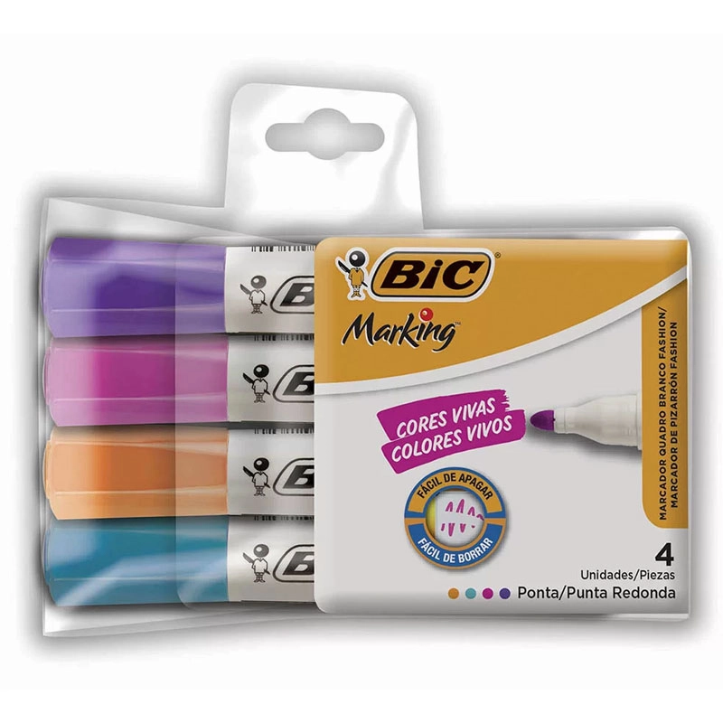 Pincel para quadro branco Fashion - com 4 cores - 930094 - Bic