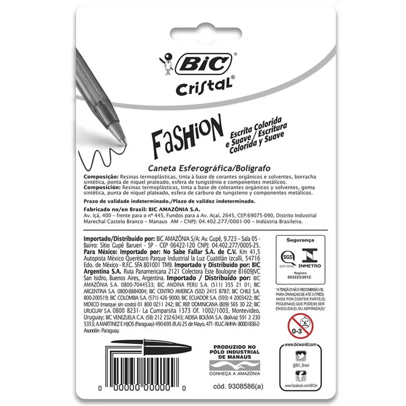 Caneta esferográfica Cristal Fashion 1.2 com 10 unidades - Bic