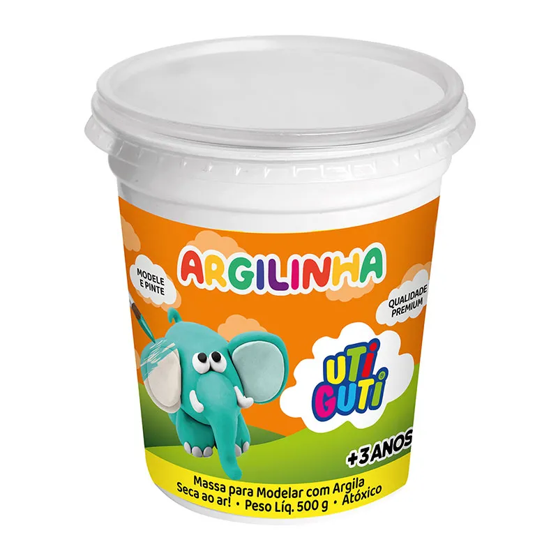 Argila escolar massa de modelar Branca Utiguti pote com 500g - Licyn