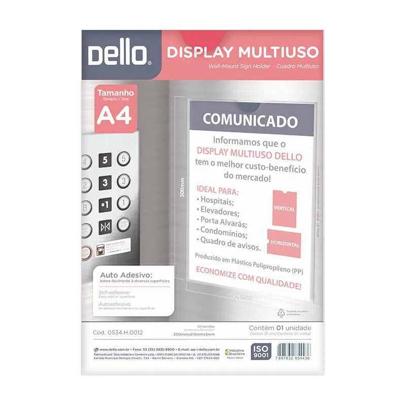 Quadro de aviso A4 polipropileno Cristal 0534.H - Dello