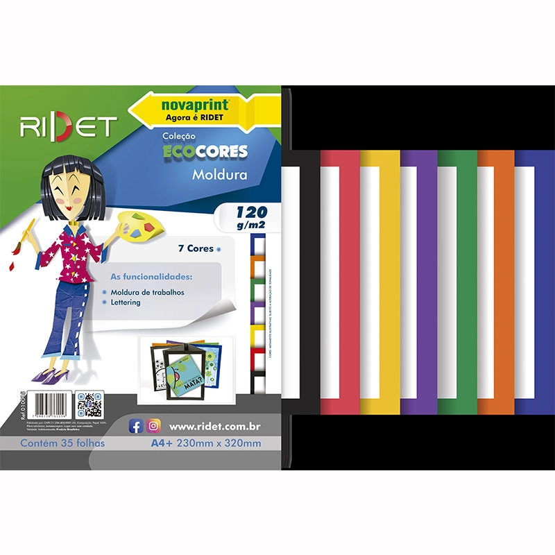 Bloco ecocores moldura 120g 230x320mm 35 folhas 7 cores 010015 - Novaprint / Ridet