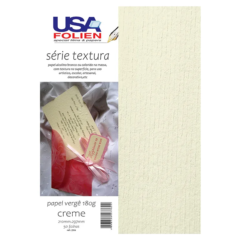 Papel vergê creme A4 180g com 50 folhas 7762 - Usa Folien