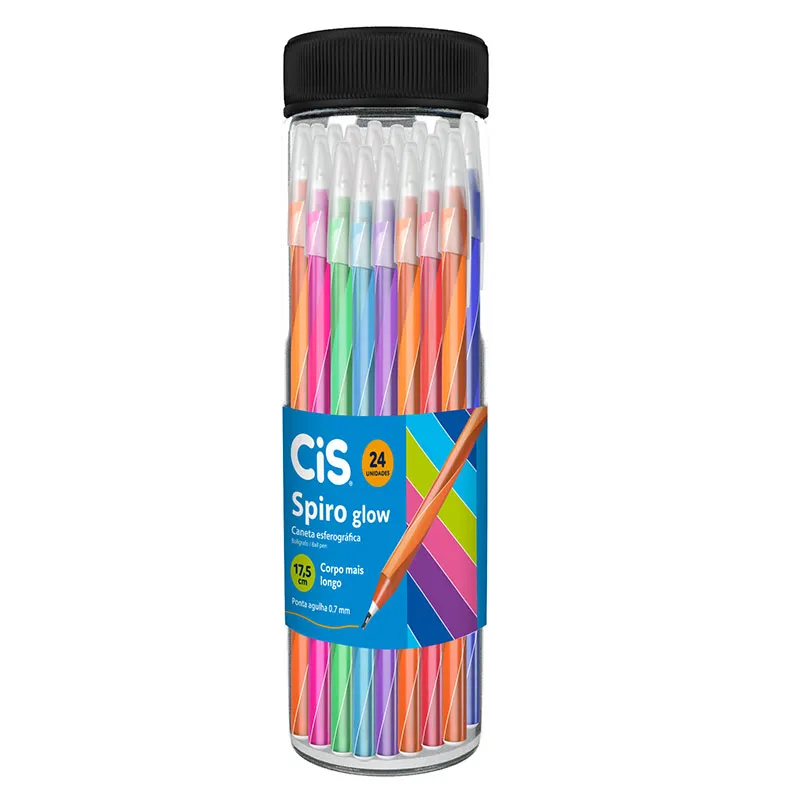 Caneta esferográfica 0.7mm Spiro Glow - com 24 unidades - Cis