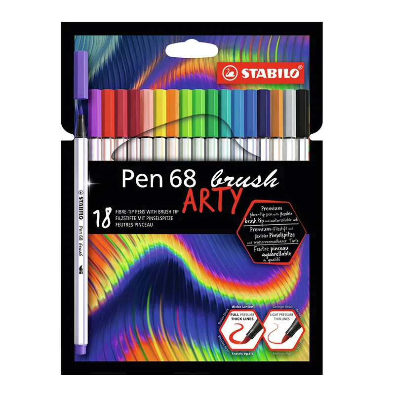 Caneta pincel Pen Brush Aquarelável - 568/18 - com 18 cores - Stabilo