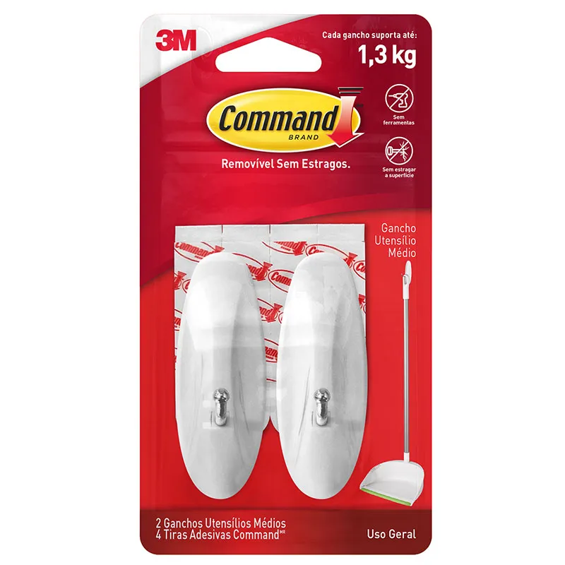 Gancho adesivo para utensílios Command branco médio 2 unid HB004131601 - 3M