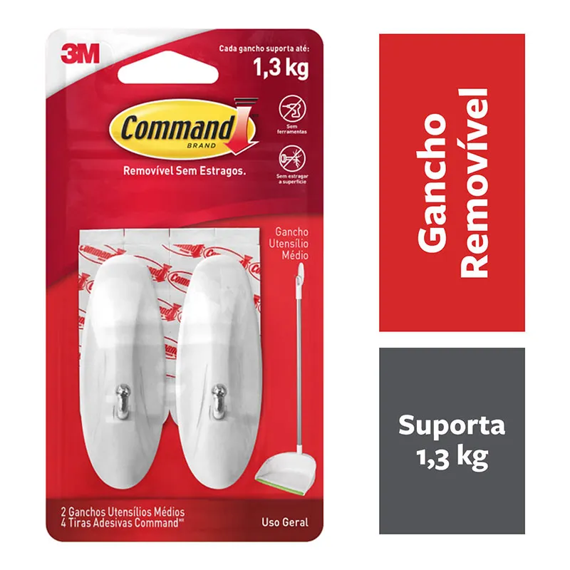 Gancho adesivo para utensílios Command branco médio 2 unid HB004131601 - 3M