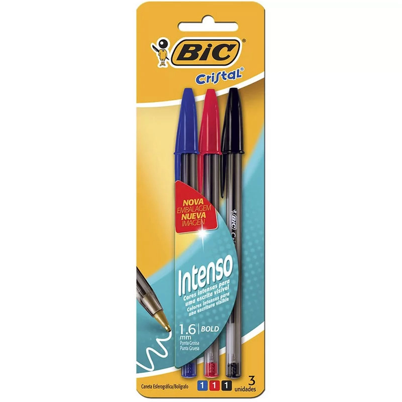 Caneta esferográfica 1.6 Cristal Bold com 3 unidades - Bic
