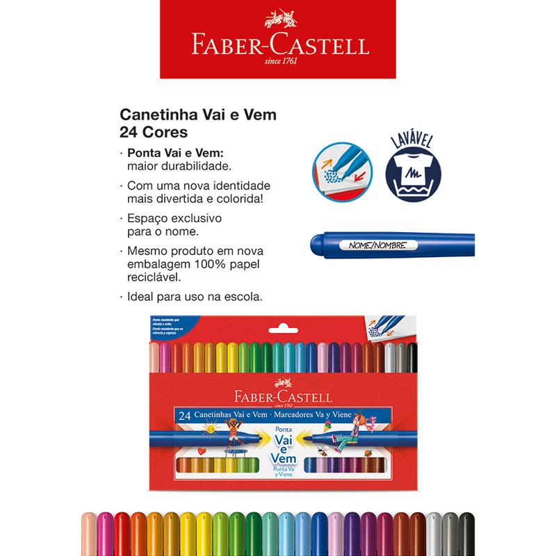 Caneta hidrográfica Vai e Vem 24 cores 150124VVZF - Faber-Castell