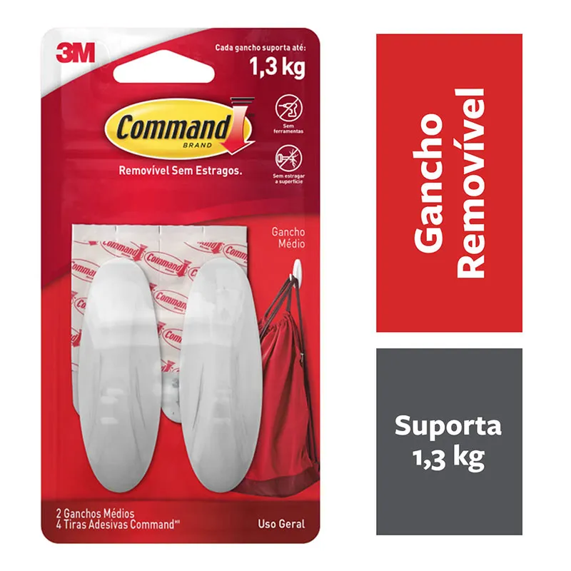 Gancho adesivo design Command branco médio 2 unid H0002040865 - 3M