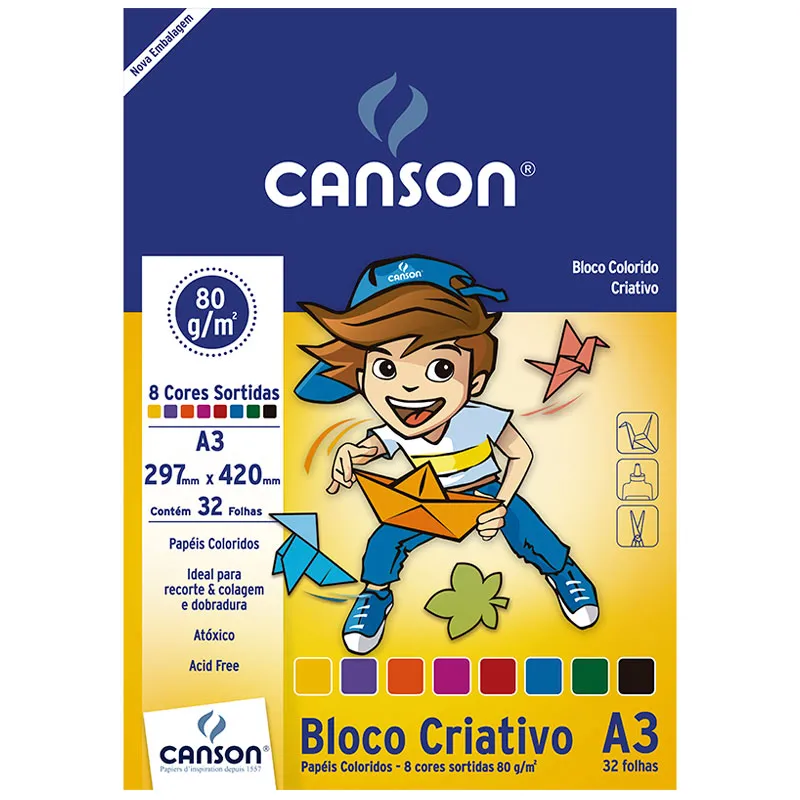 Bloco Criativo A3 80g com 8 cores - com 32 folhas - Canson