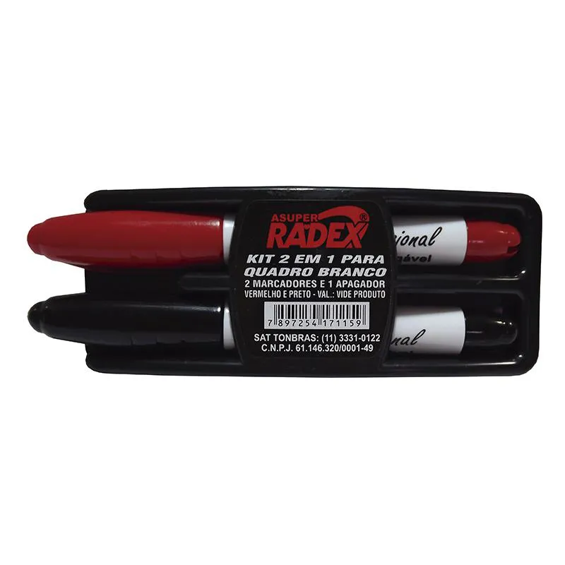 Kit apagador e pincel para quadro branco Preto/Vermelho - Radex