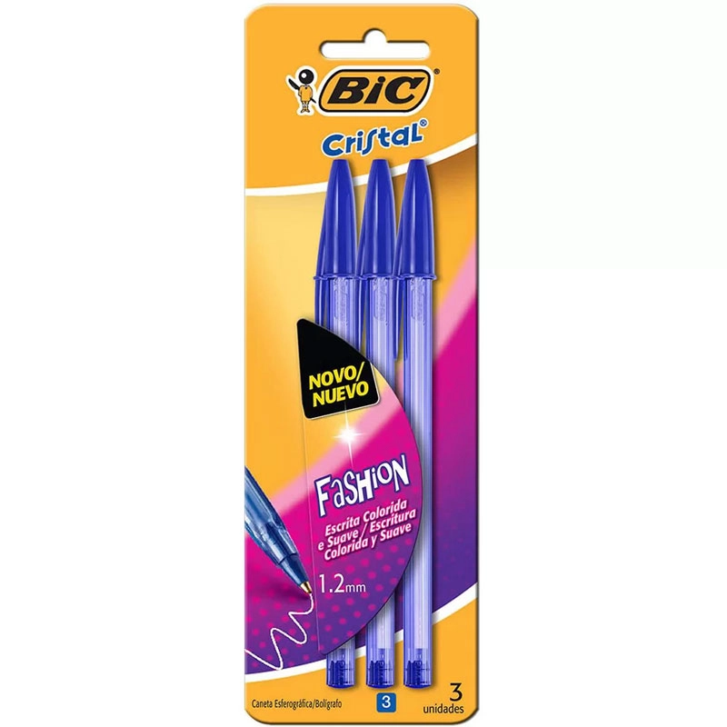Caneta esferográfica Cristal Fashion 1,2 Azul com 3 unidades 878657 - Bic