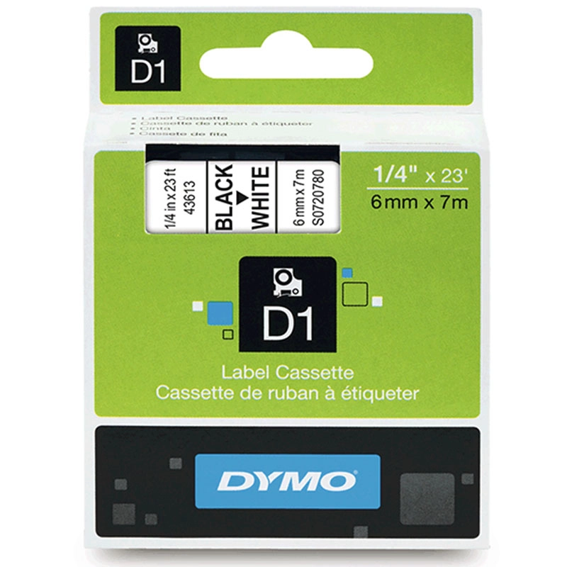 Fita para rotulador branca com escrita preta 6mm - 43613 - Dymo