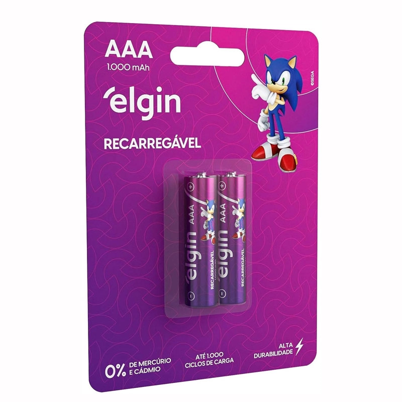 Pilha recarregável AAA - 1000MAH - com 2 unidades - Elgin