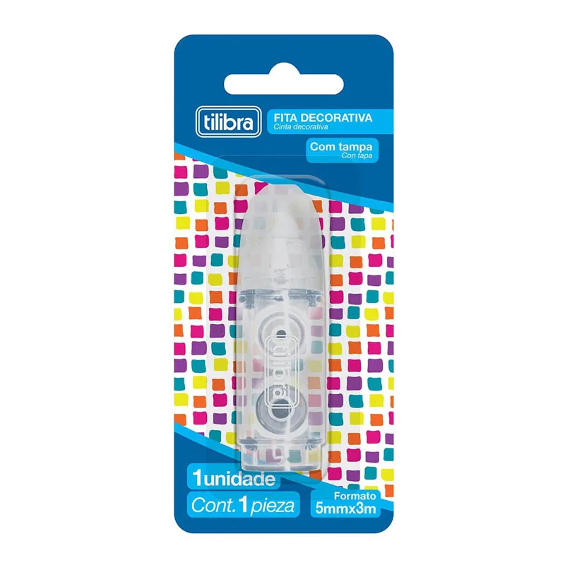 Fita adesiva decorativa 5mm x 3m Transparente Quadrados - Tilibra
