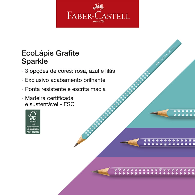 Lápis preto Sparkle Lilás triangular caixa com 12 unidades SPKLI - Faber-Castell