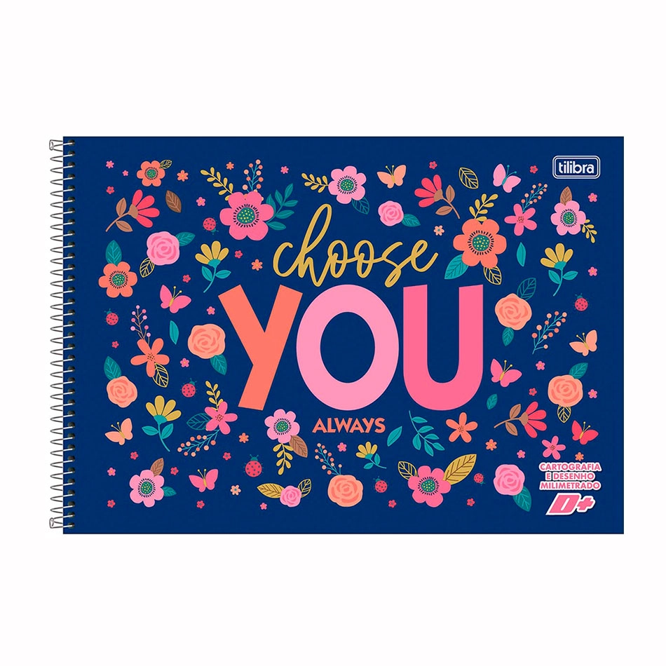 Caderno espiral capa dura cartografia milimetrado 96 folhas D Mais Feminino - Capa 4 - Tilibra