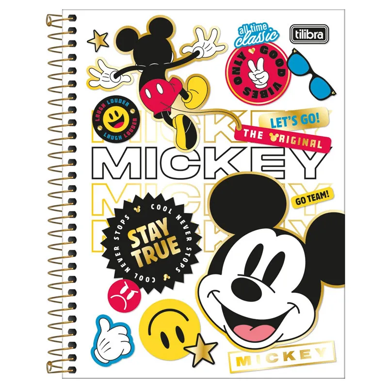 Caderno colegial capa dura 1x1 80 folhas Mickey Capa 1 - Tilibra	