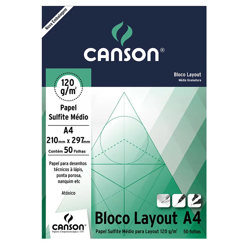 Bloco layout liso A4 120g - com 50 folhas - Canson