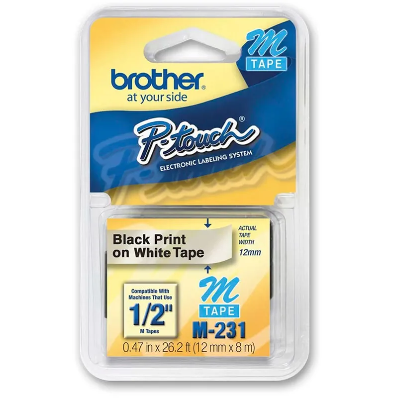 Fita para rotulador M231 Branca escrita Preto 12mm - Brother