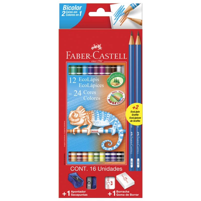 Lápis de cor 24 cores com 12 lápis bicolor 120612+2N - Faber-Castell