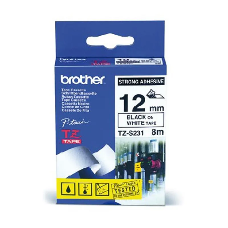 Fita para rotulador TZES231 Branca escrita Preto 12mm - Brother