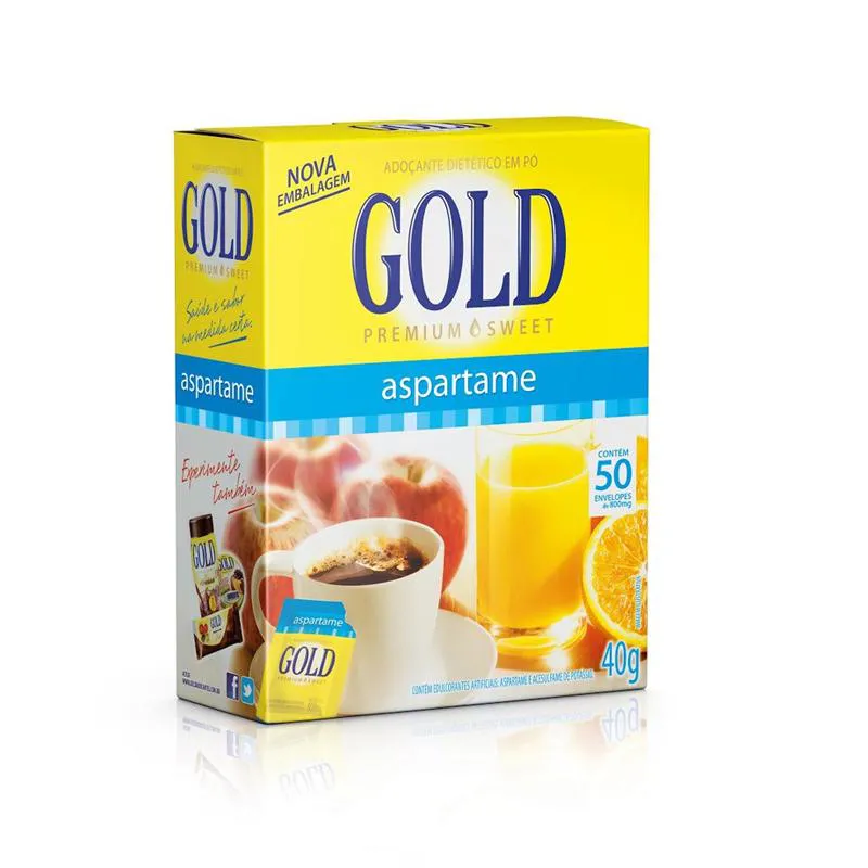 Adoçante sachê aspartame em pó 800mg cx c/ 50unid Gold