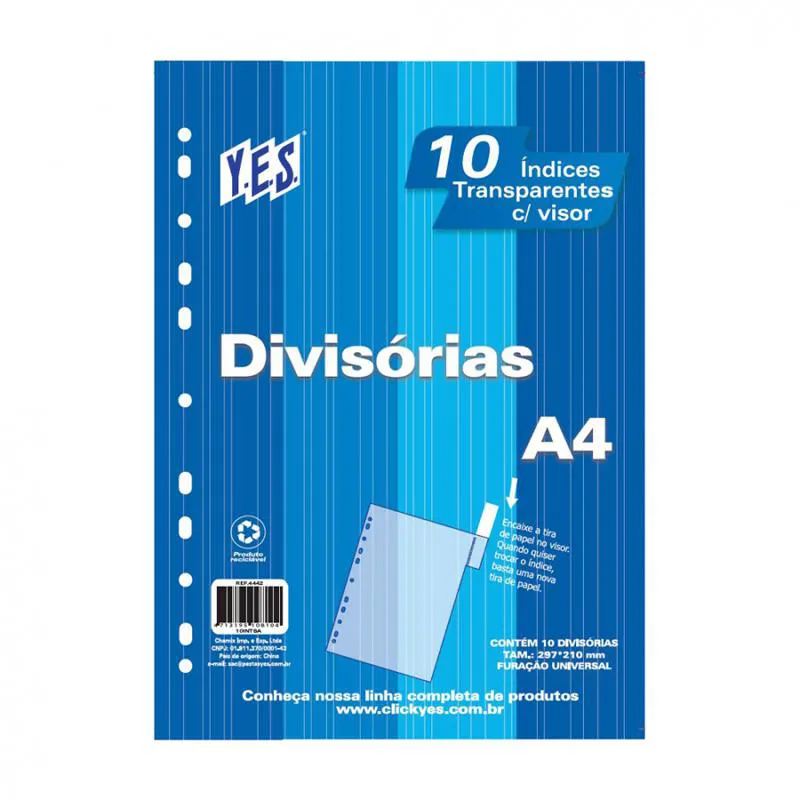 Divisória cristal A4 - 10 projeções com visor - 10INTBA-CR - Yes