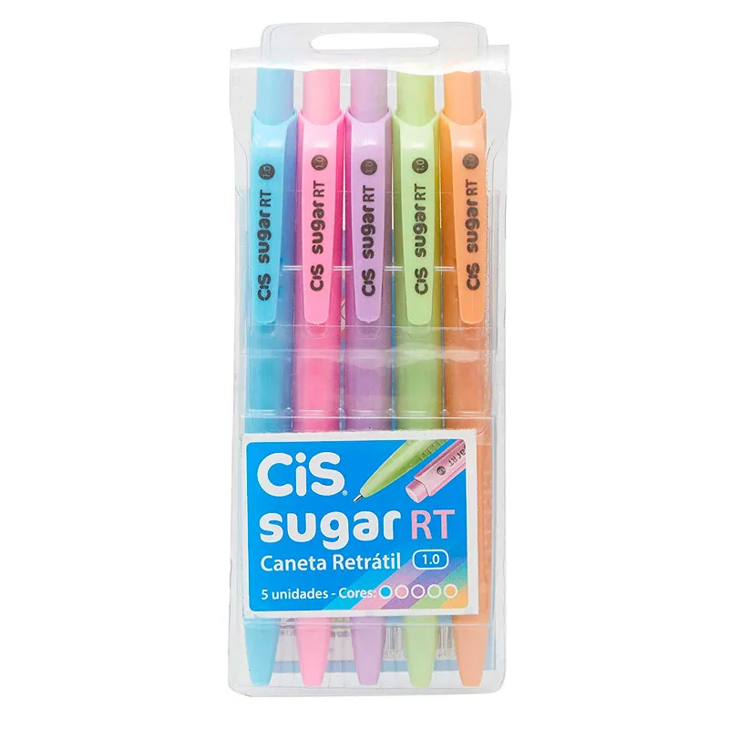 Caneta esferográfica Sugar RT - com 5 unidades - Cis
