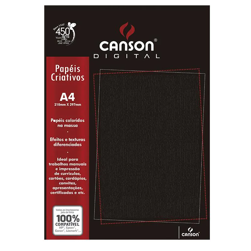 Papel textura micro cotele A4 180g preto - com 15 folhas - Canson