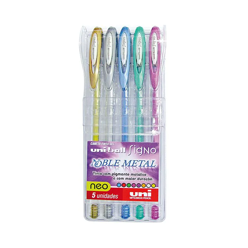 Caneta gel metálica signo 0.7mm - UM-120NM - estojo com 5 cores - Uni-Ball