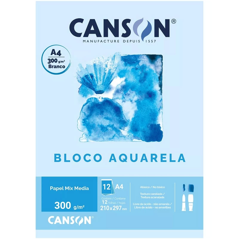 Bloco aquarela A4 300g - com 12 folhas - Canson