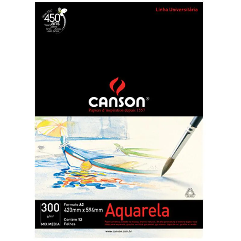 Bloco aquarela A2 300g - com 12 folhas - Canson