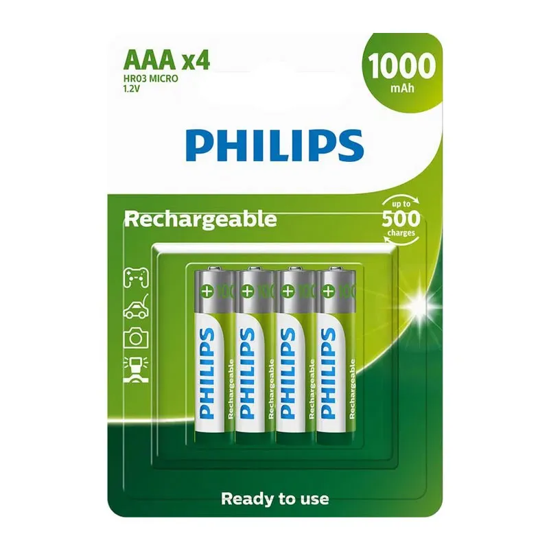 Pilha recarregável AAA 1000mAh com 4 unidades R03B4RTU10 - Philips