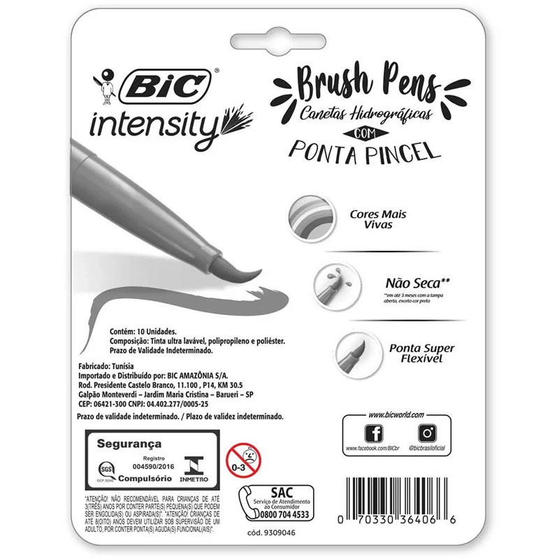 Caneta hidrográfica ponta pincel Brush Pens Intensity ideal para Lettering com 10 unidades - Bic